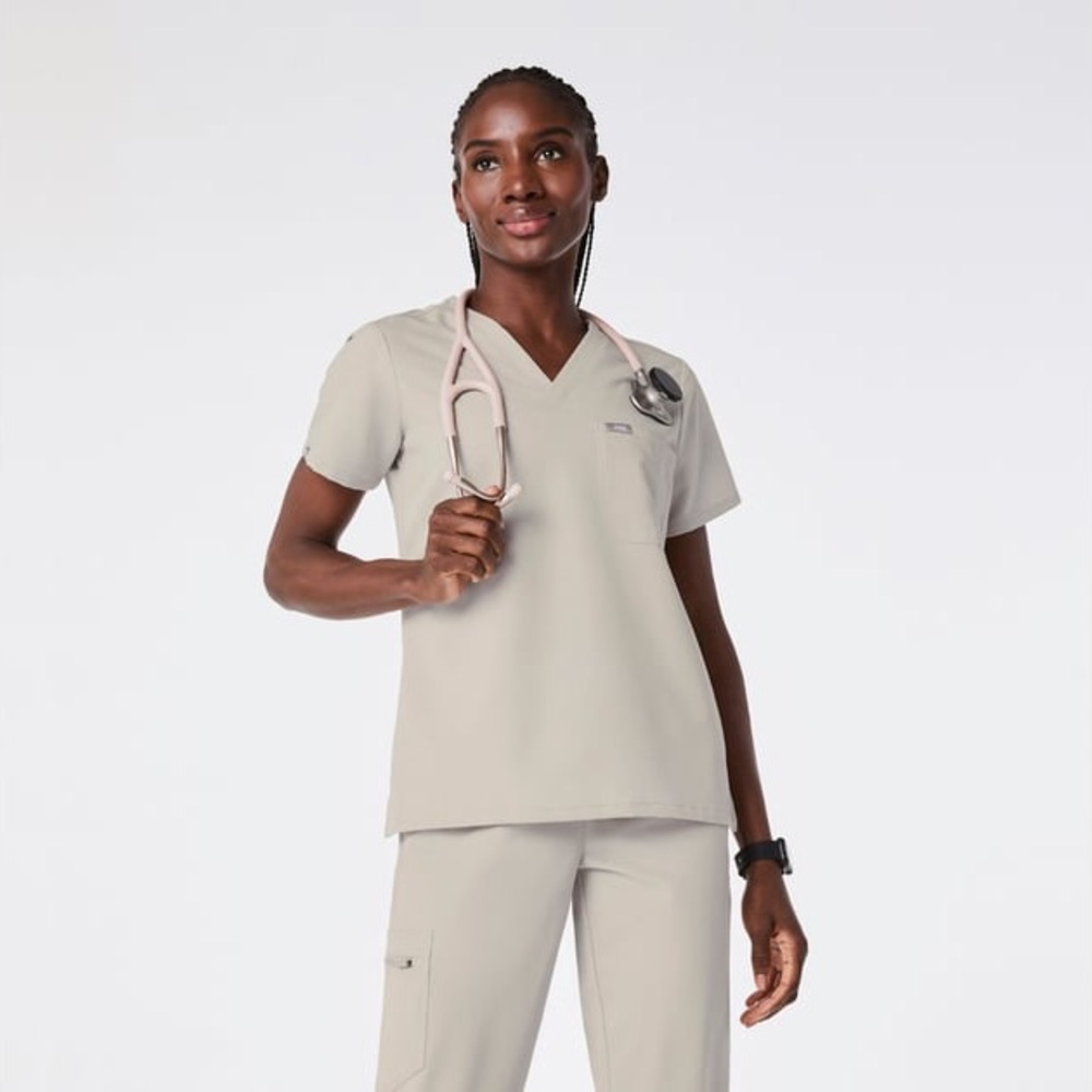FIGS Catarina One Pocket Scrub Top in Bone